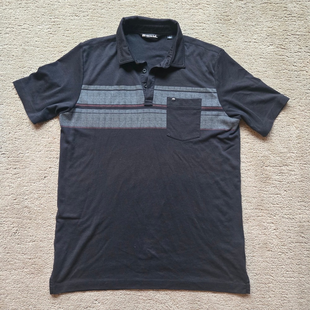 TravisMathew Mens Polo Shirt Lot of 2 Black Grey Striped Golf Size Large L